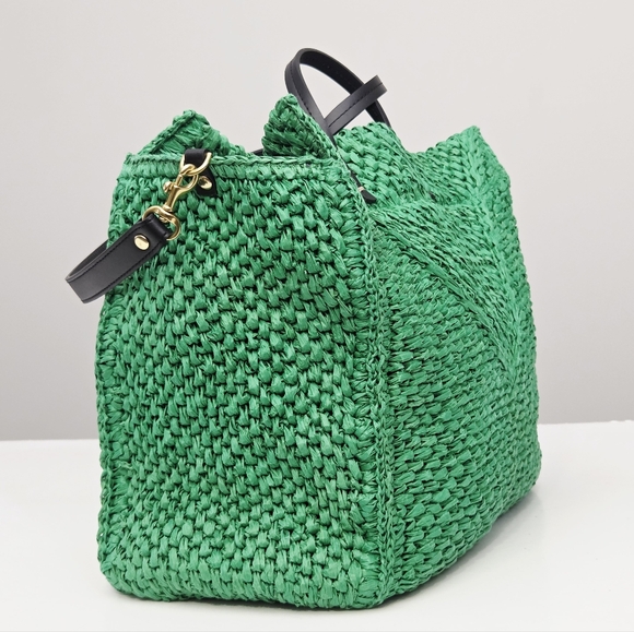 LIKE NEW CLARE V SUMMER SIMPLE RAFFIA TOTE BAG - GREEN APPLE - Picture 6 of 11